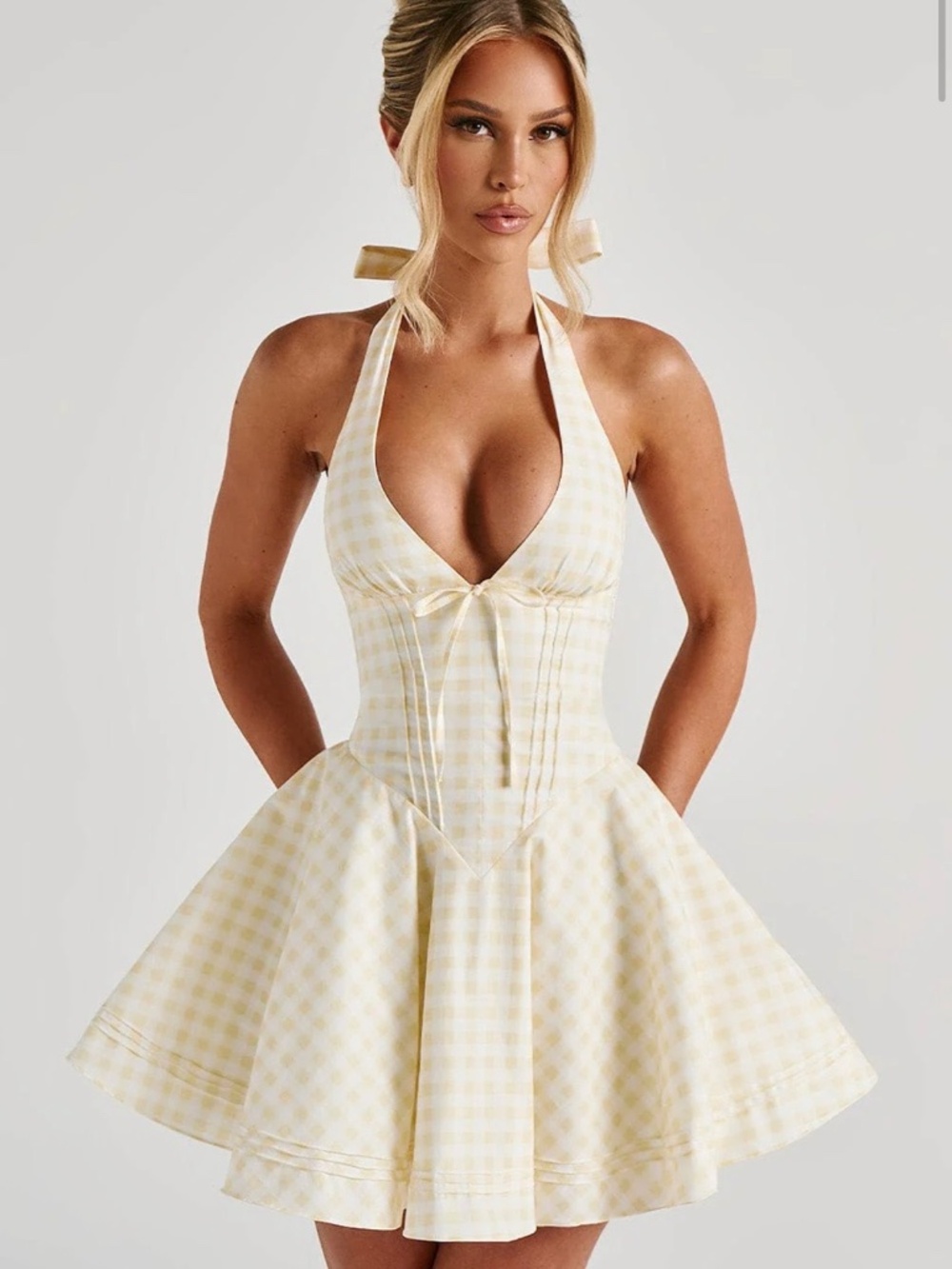 Doris Mini Dress - Lemon Gingham L